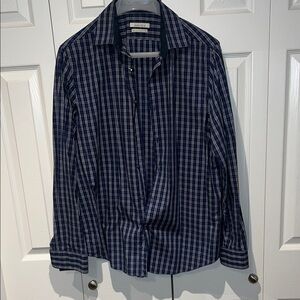 Perry Ellis Navy Checkered Button Down Shirt